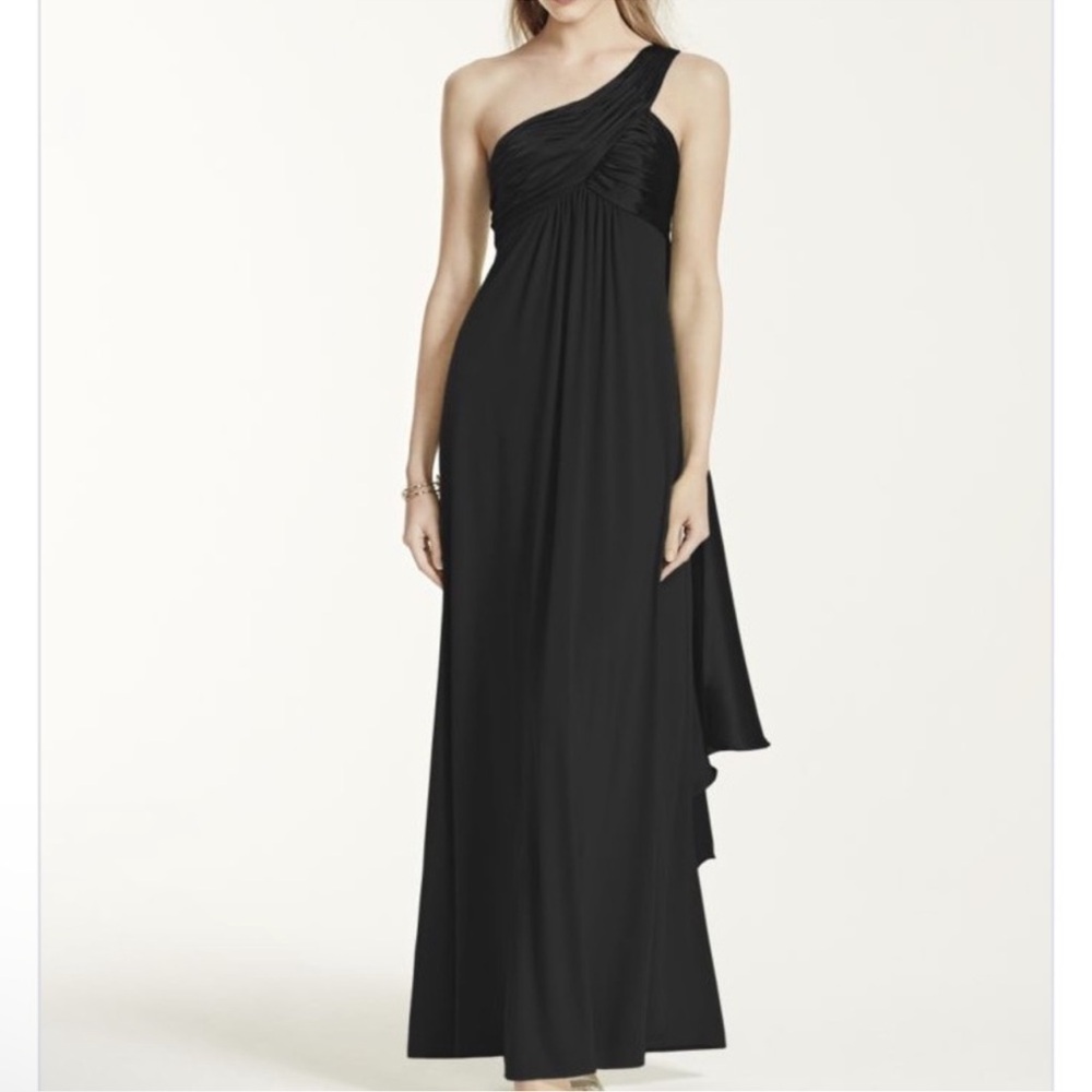 ALEX EVENINGS Black One-Shoulder Long Jersey Dress with Cascade Back size 12